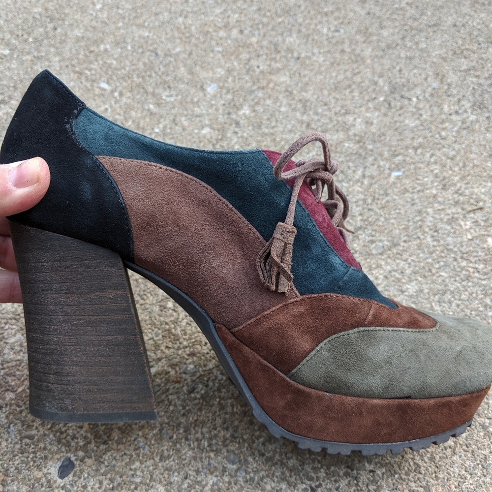 Earthies Leather Patchwork Chunky Block Heels 9m - image 3